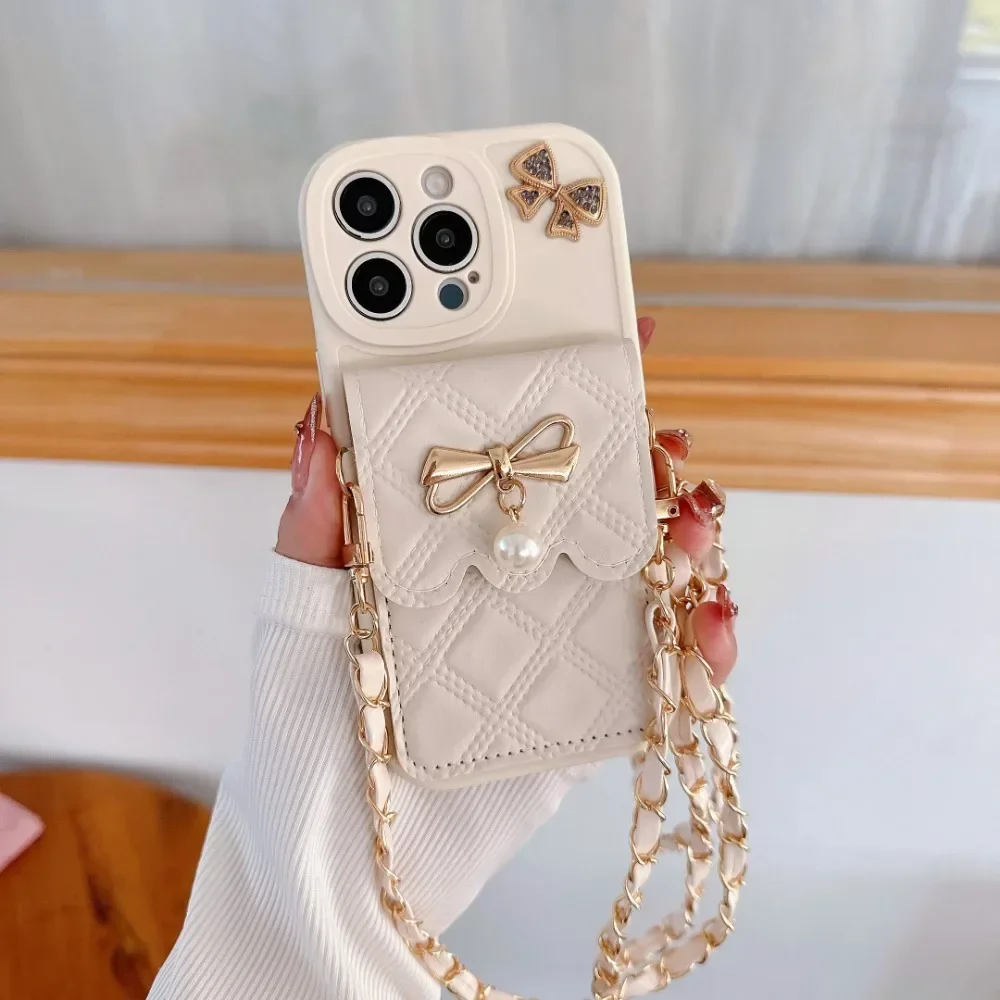 Leather Wallet Card Holder Phone Cover - 3D Bowknot Crossbody Kaarthouder Portemonnee Telefoonhoesje